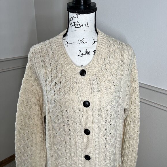Blarney Woollen Mills Ireland Womens XL XXL Knit Wool Cardigan Sweater Cream - Picture 4 of 12